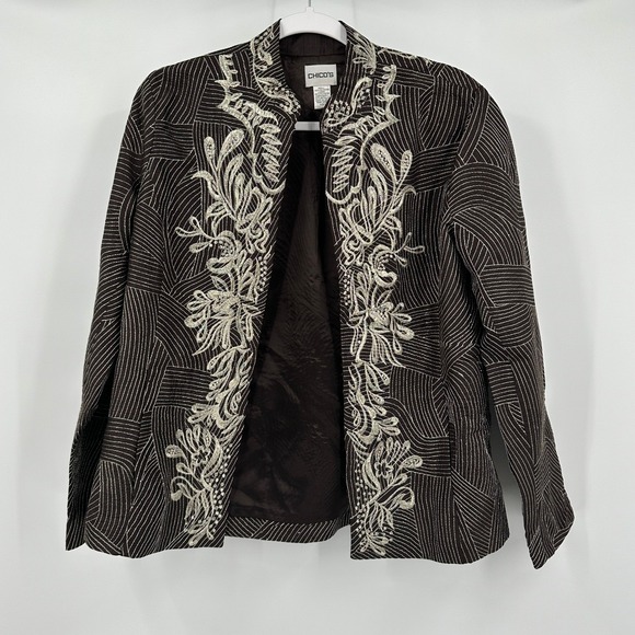 Chico's Jackets & Blazers - Chicos Womens Boho Chic Embroidered Jacket Size 1 US M Art To Wear Metallic